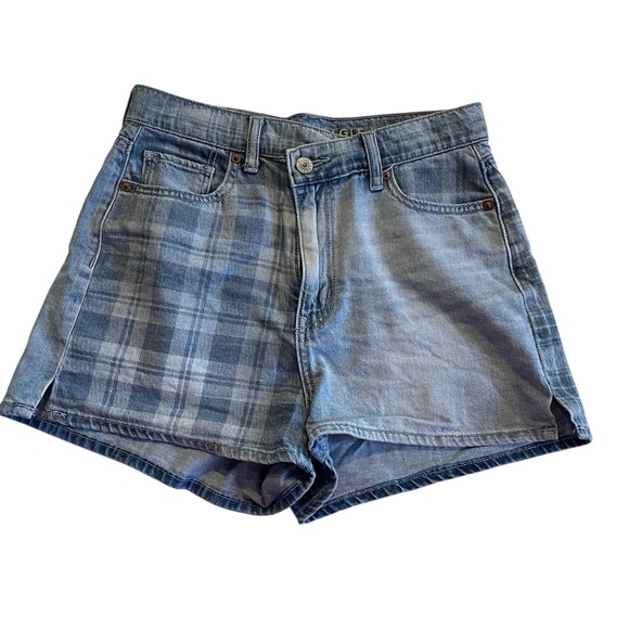 American Eagle Outfitters Pants - American Eagle Denim Shorts Sz 4Half Blue Plaid Highest Rise Mom Summer Casual